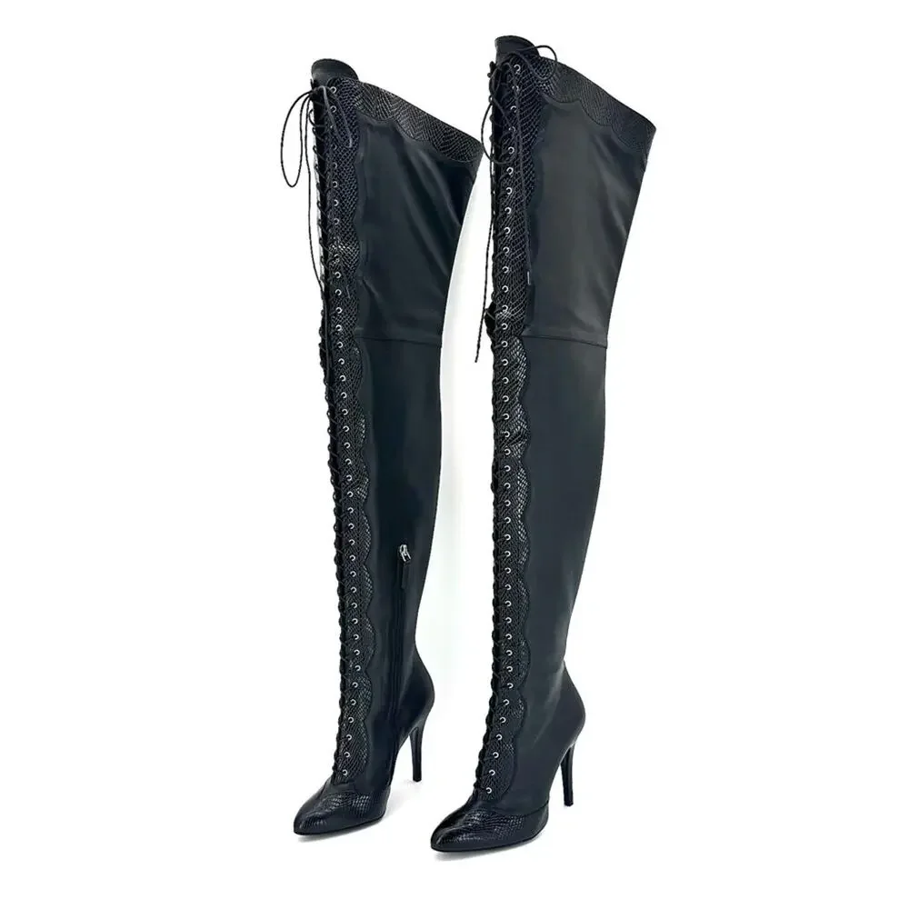 NEW Gucci Harriet Cruise 2023 Snake Emboss Over The Knee High Heel Boots 37